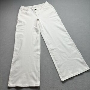 Halara Flex Denim Wide Leg Jeans Cream White Asymmetrical Waist NWT Womens M
